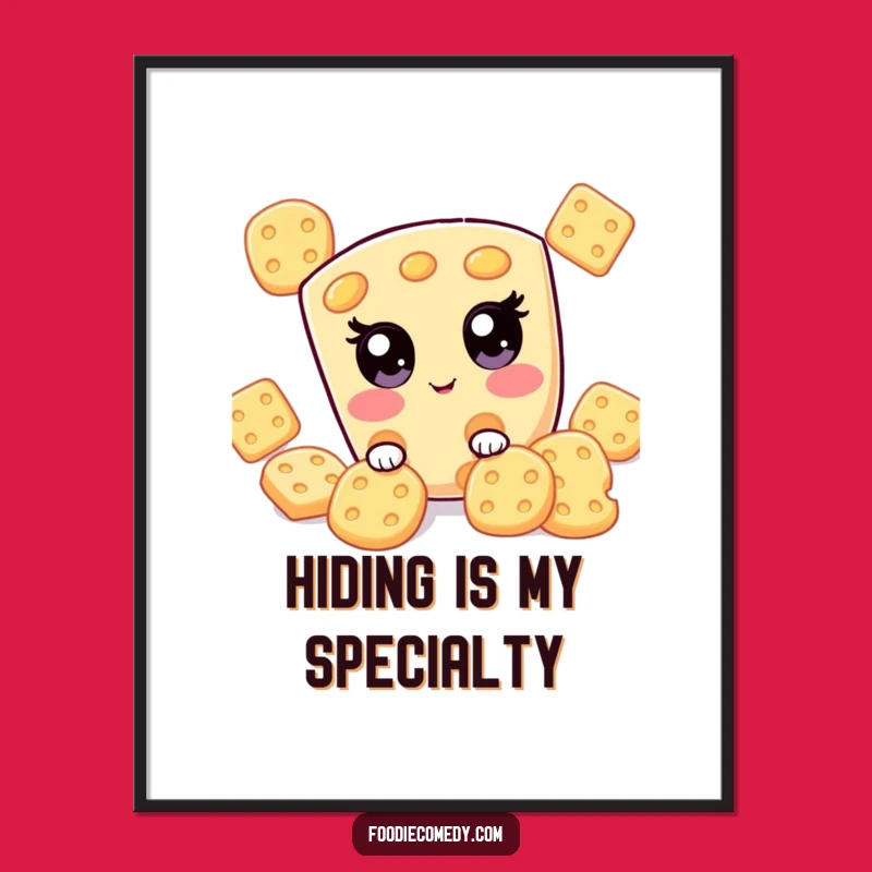 Funny Kawaii Cheese Hide-and-Seek Poster, Whimsical Wall Art Gift