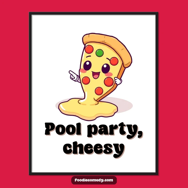 Funny Pizza Cheese Art Poster - Adorable Kawaii Pizza Slice Decor - Unique Funny Gift