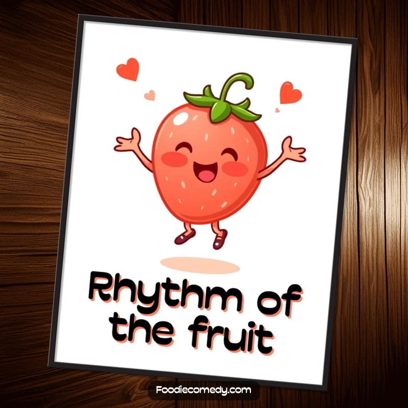 Funny Strawberry Folk Dance Poster: A cheerful strawberry performs folk dance, creating whimsical and humorous wall art.
