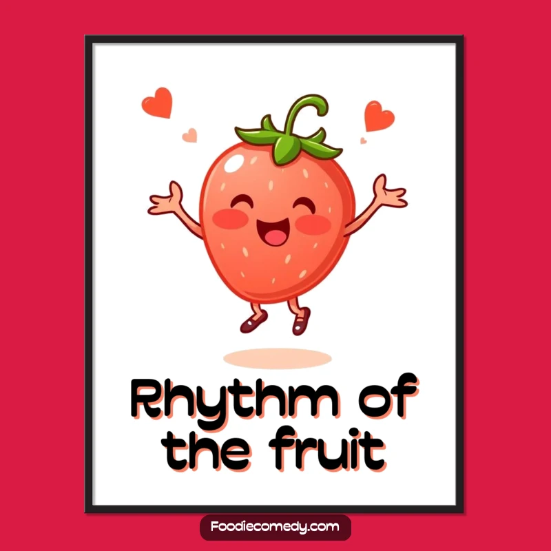 Funny Strawberry Folk Dance Poster - Cheerful Berry Wall Art