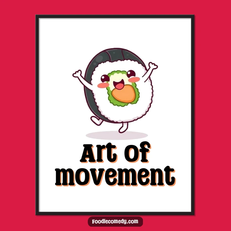 Funny Sushi Roll Cartwheel Poster: Cheerful Japanese Art for Decor, Perfect Funny Gift