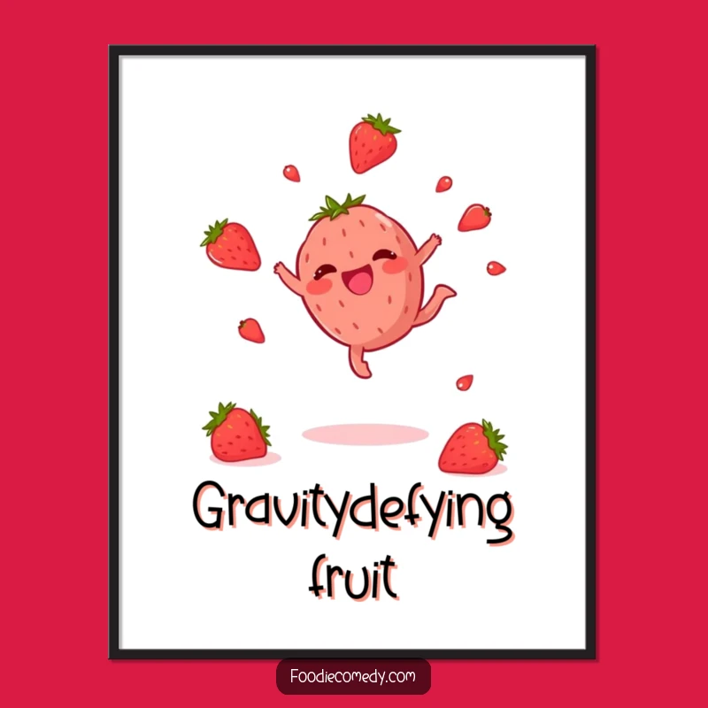 Funny Strawberry Cartwheel Poster: Brighten Your Walls with Adorable Fruit Acrobatics Art