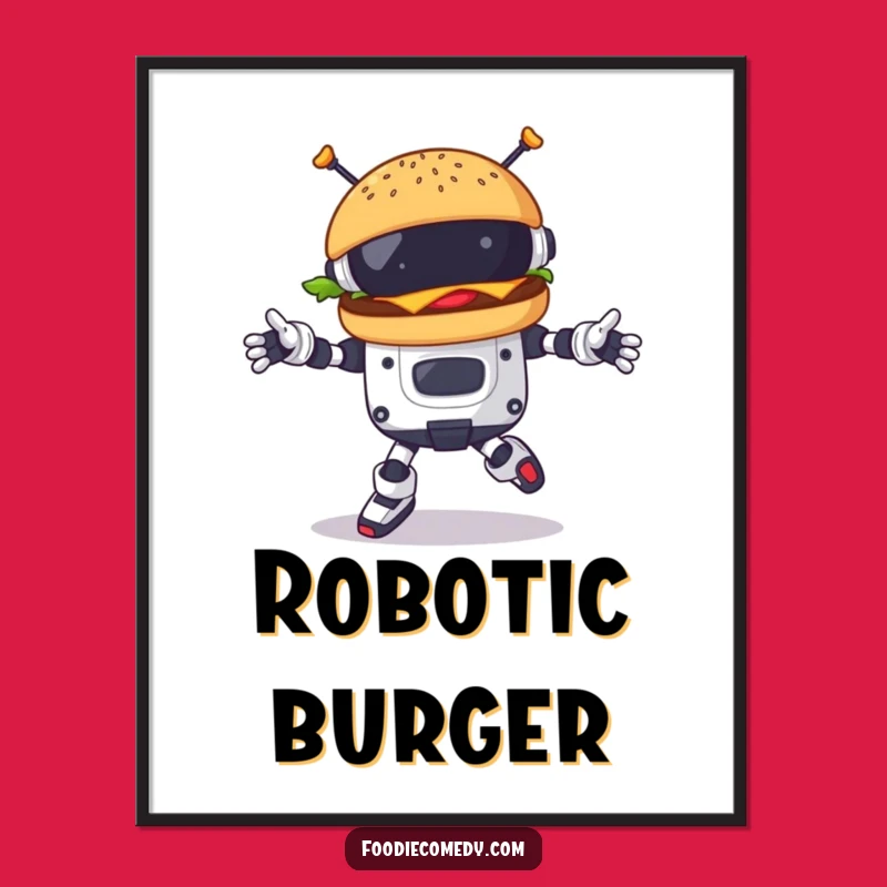 Funny Burger Robot Dance Poster: Futuristic Art for Your Walls, Great Gift!