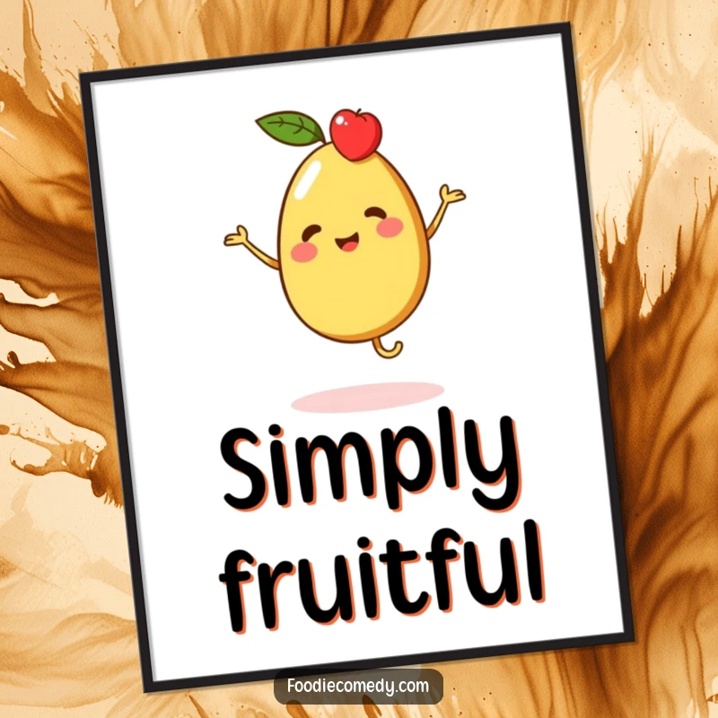 Funny poster of a vibrant piece of fruit character doing a merry jig, adding a dose of fun and color to any room.