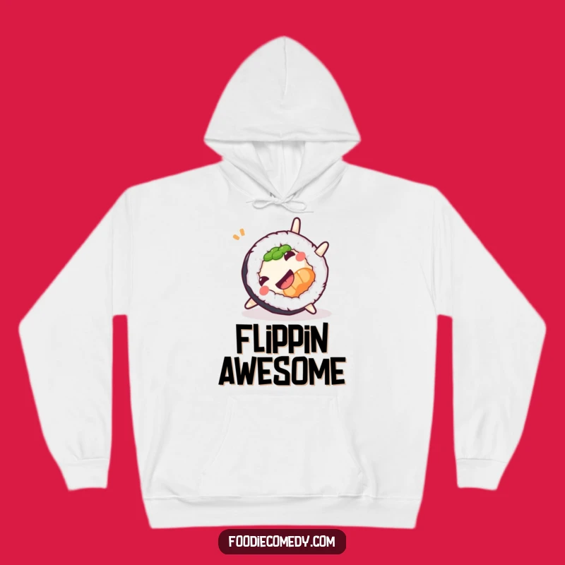 Cozy Funny Sushi Somersault Hoodie: Warm & Playful Foodie Gift