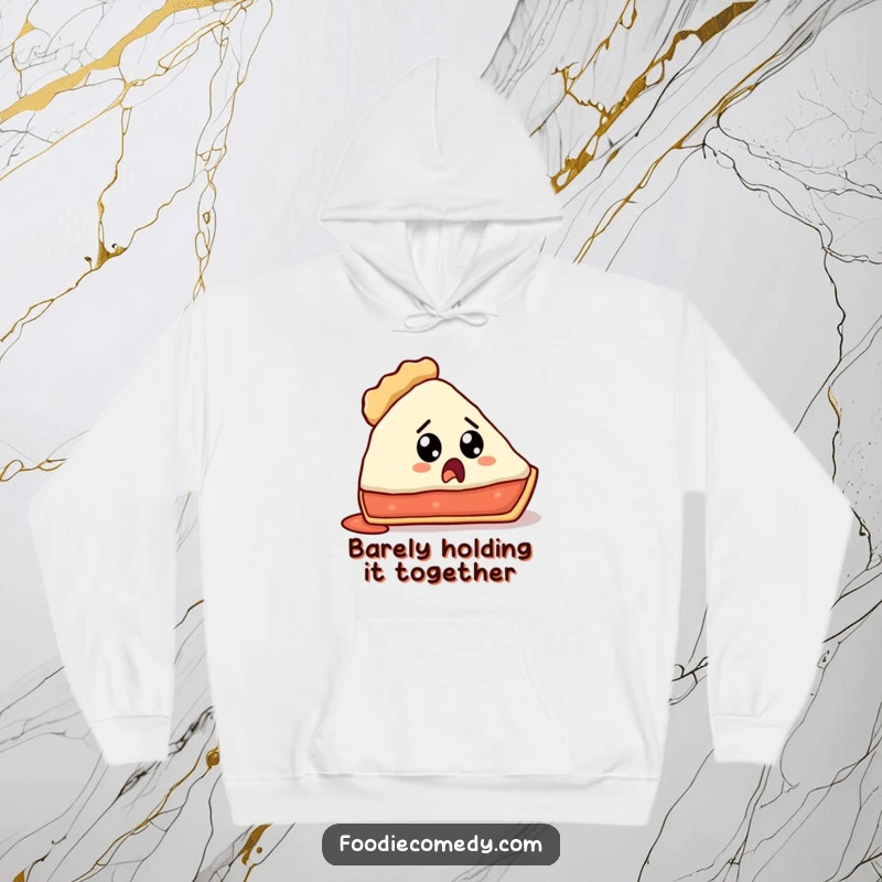 Funny hoodie featuring a shocked pie slice missing its crust, a warm and humorous choice.