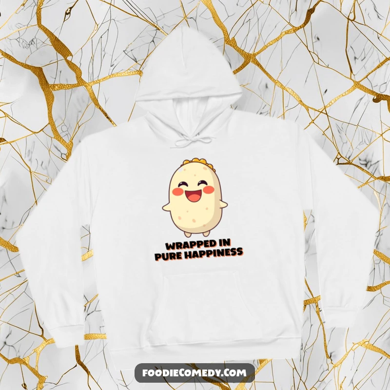 Funny hoodie featuring a smiling, spinning burrito with a wide grin, perfect for cozy fiesta vibes.