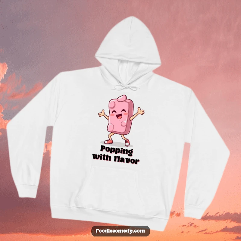 Funny hoodie design of a candy mid-breakdance move, embodying a fun-loving and energetic personality ready to party.
