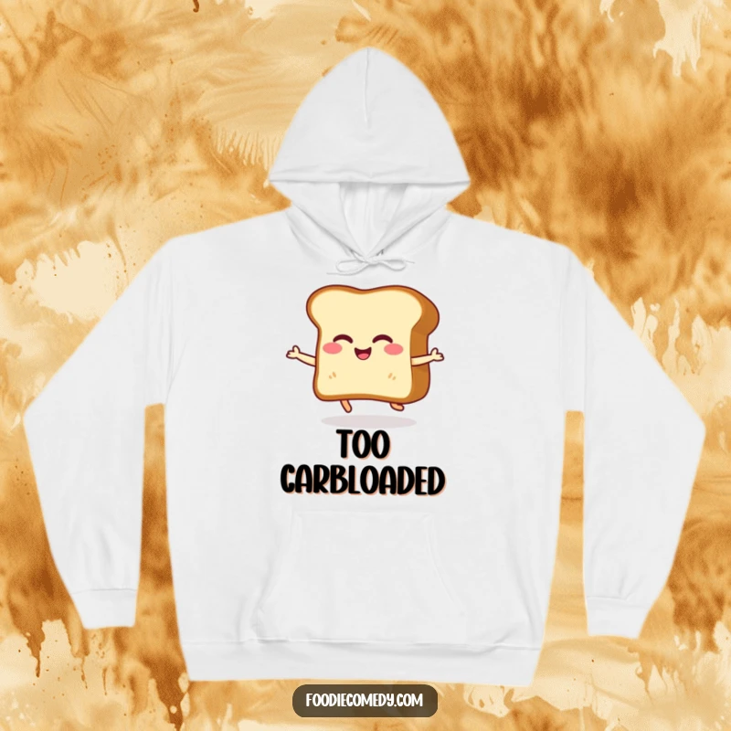 Funny hoodie featuring a giggling slice of toast doing a cheerful happy shuffle, perfect for cozy, humorous moments.