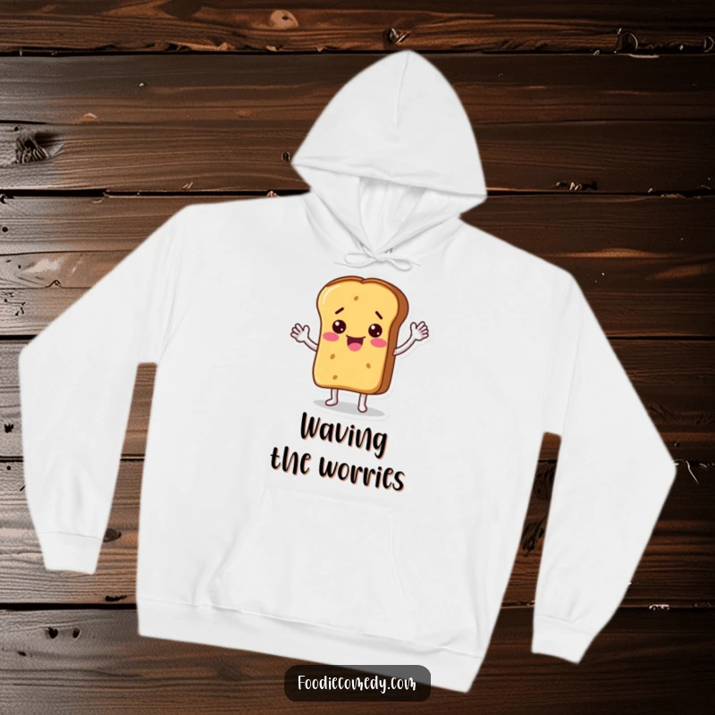 Funny hoodie with a cheerful bread loaf character waving hello, offering warmth and a dose of lighthearted fun. A great gift for carb lovers.