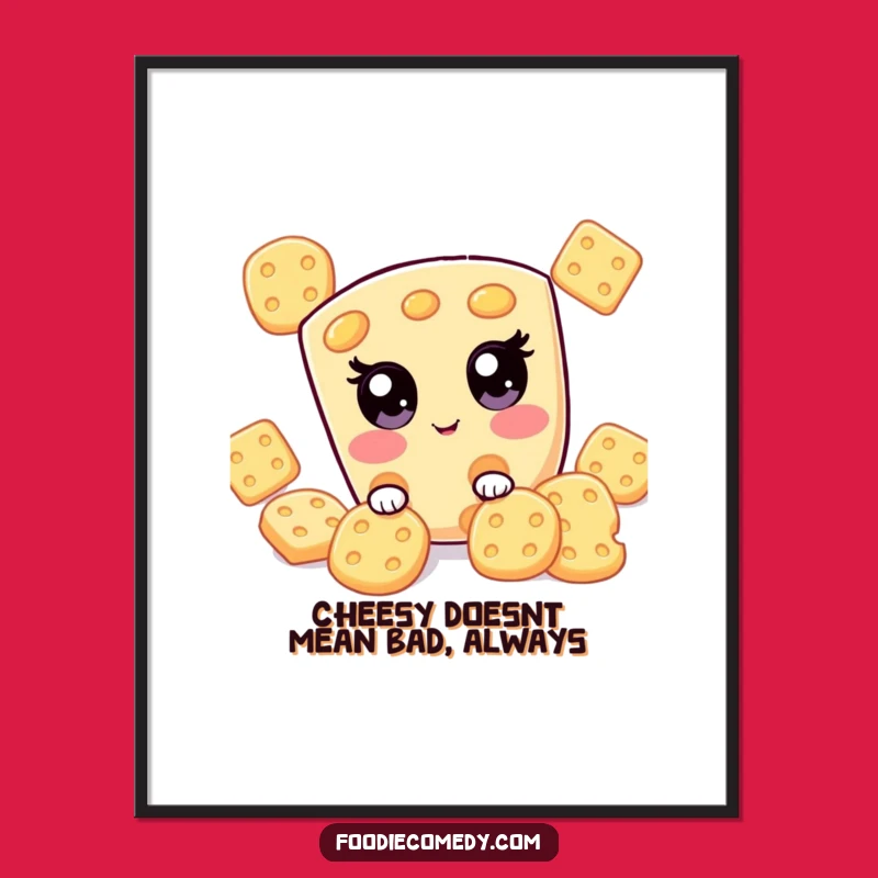 Funny Free Printable Cheese Wall Art: Kawaii Hide-and-Seek Slice, Downloadable Home Decor