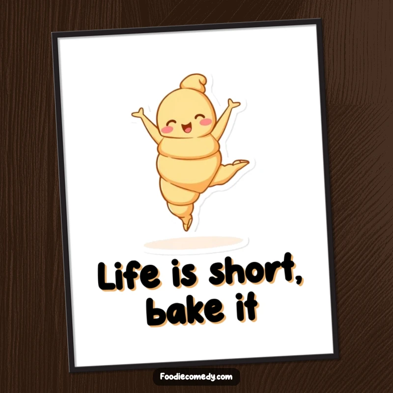 Funny Free Printable Wall Art: A joyful croissant character gracefully leaping in a ballet pose.