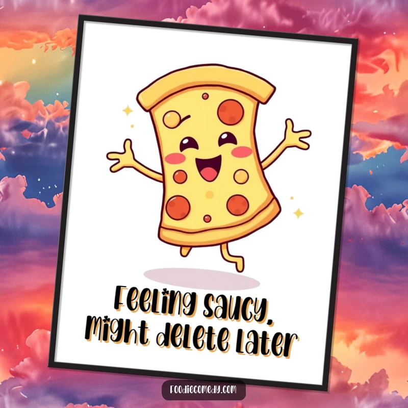Funny Free Printable Wall Art: Smiling pizza slice doing a disco dance, adding a playful vibe.