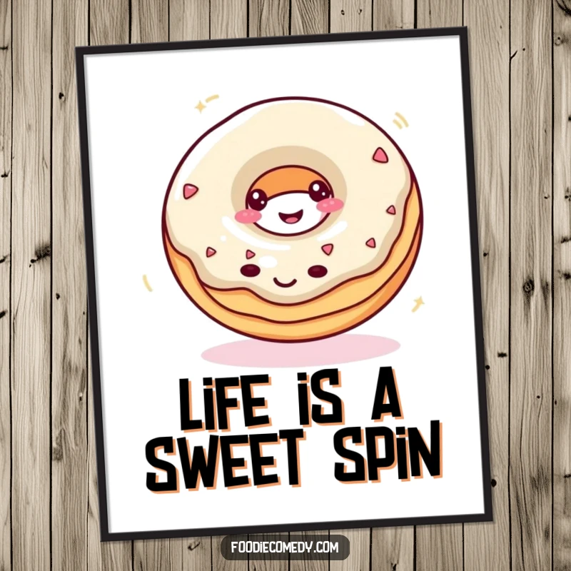Funny Free Printable Wall Art: A happy donut spinning at top speed, bringing a dose of sugary fun to your decor.