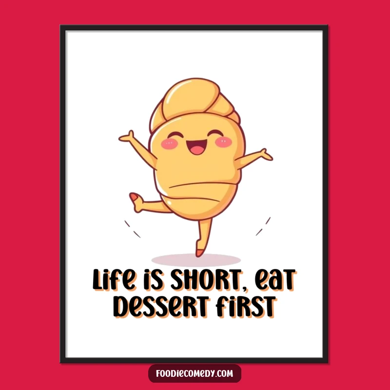 Free Printable Funny Croissant Ballet Wall Art - Giggling Pastry Downloadable Decor Gift