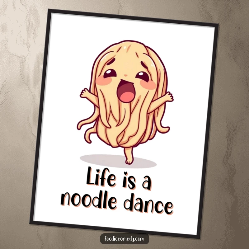 Funny Free Printable Wall Art of a wiggling noodle doing a charismatic and silly dance.