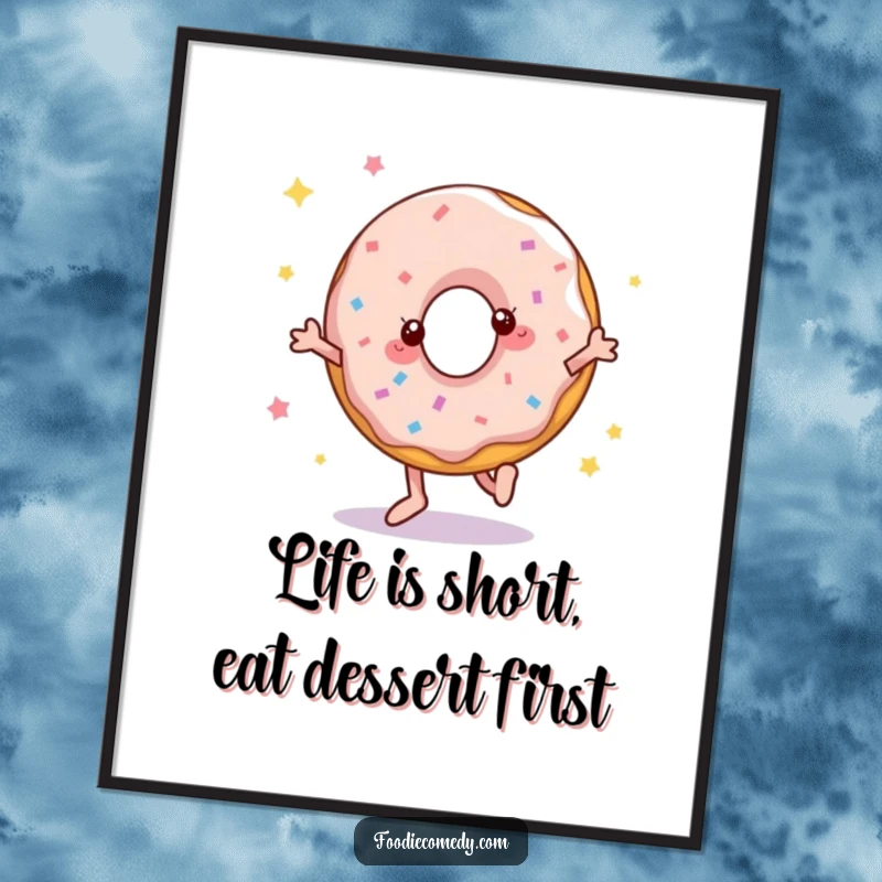 Funny Free Printable Wall Art: A donut doing a lively disco step, full of energy and fun.