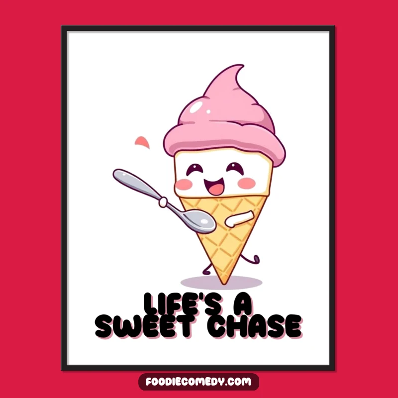 Free Printable Wall Art: Giggling Ice Cream Cone, Spoon Chase, Funny Kawaii Food Art