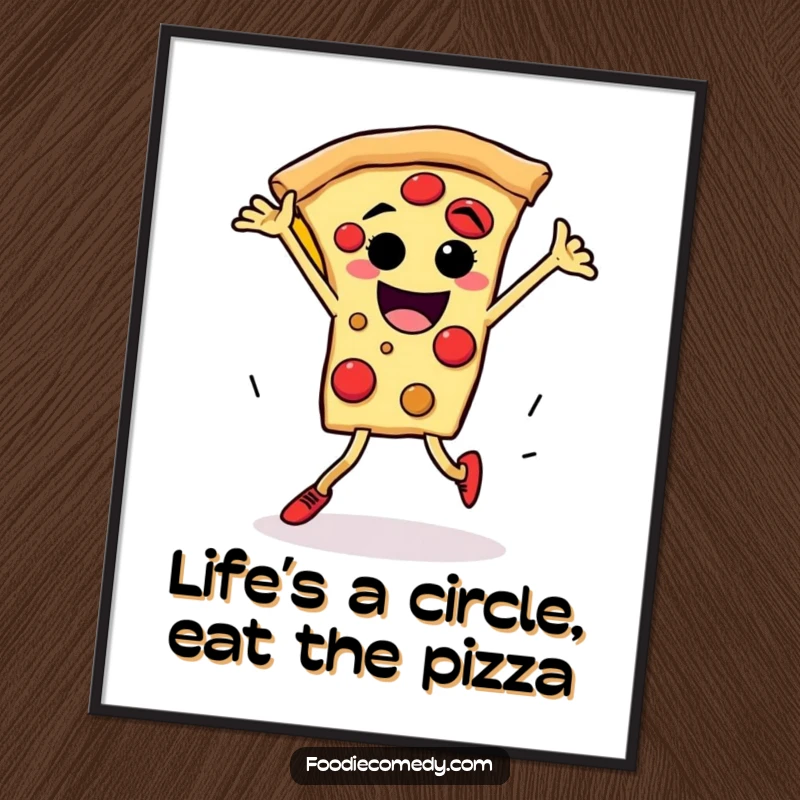 Funny Free Printable Wall Art: A pizza slice with legs breakdancing energetically, adding a dynamic flair.
