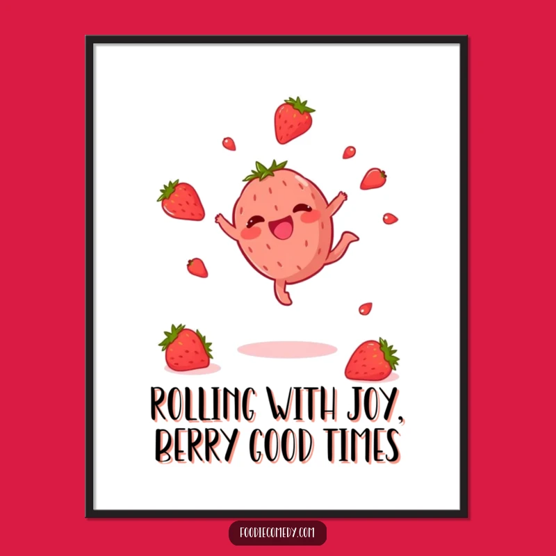 Funny Free Printable Wall Art: Cartwheeling Strawberry - Downloadable Art for a Cheerful Home