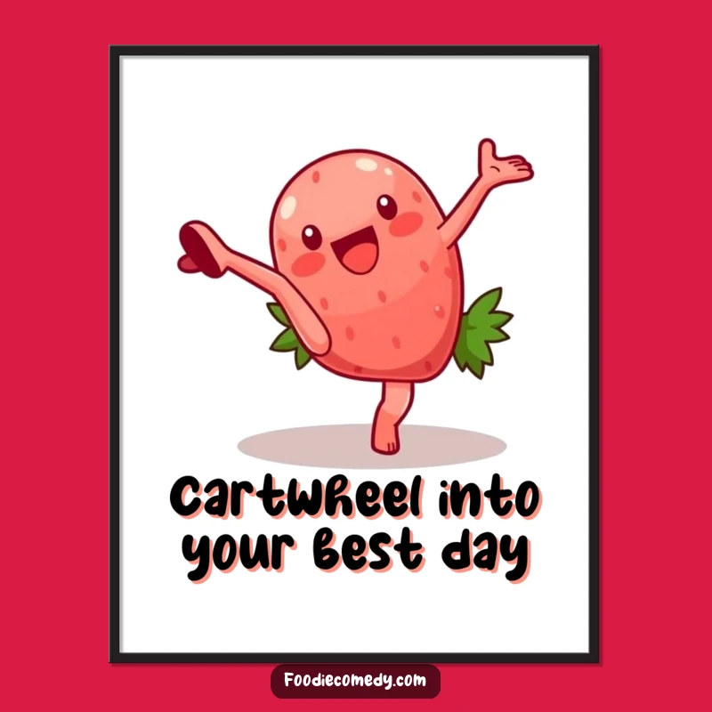 Funny Free Printable Wall Art: Strawberry Cartwheel Acrobat, Quirky Home Decor