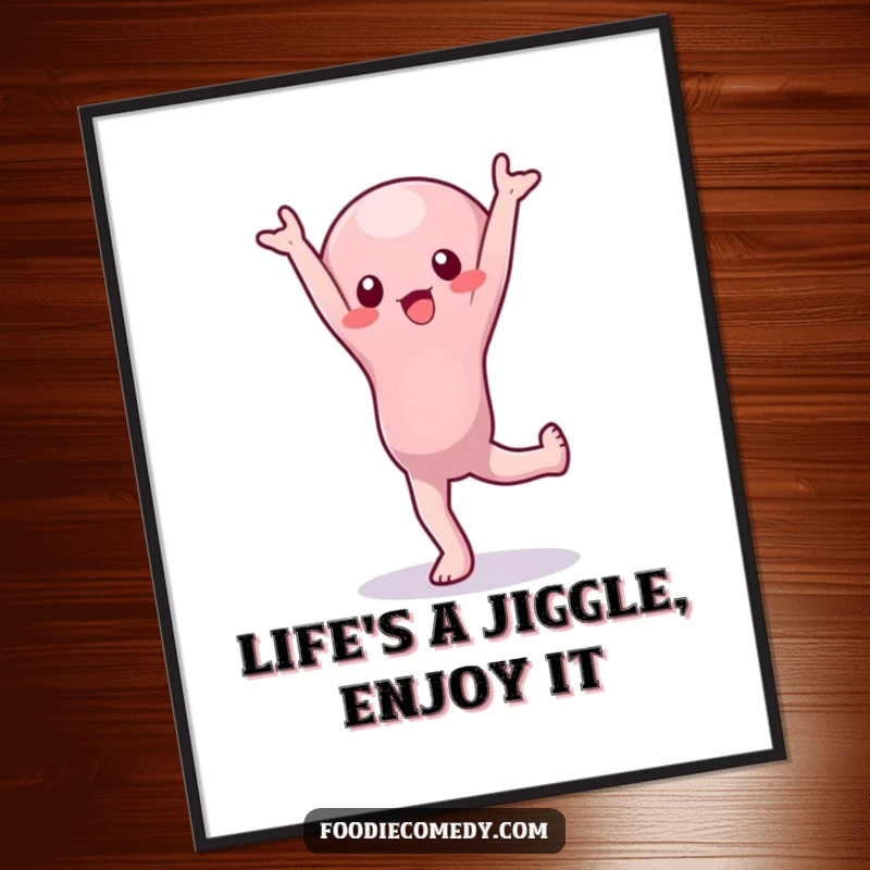 Funny Free Printable Wall Art: A wobbly jelly character hilariously attempting a handstand, bringing quirky humor to any room.