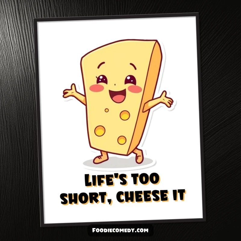 Funny Free Printable Wall Art: A smiling cheese wedge character doing impressive breakdancing moves.