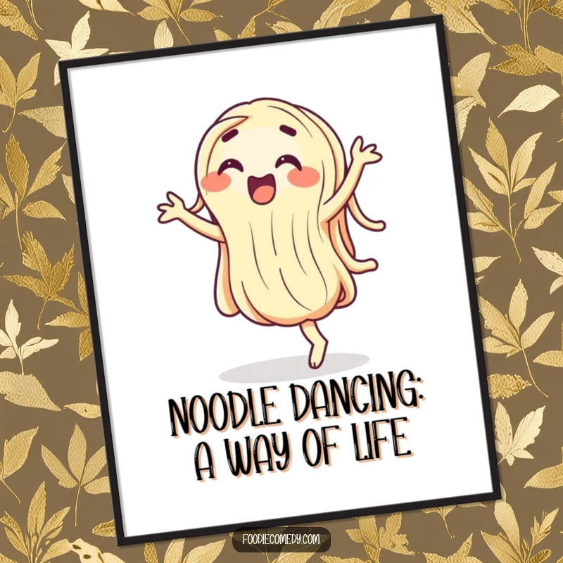 Funny free printable wall art: a single pasta noodle wiggling and dancing with comical energy.