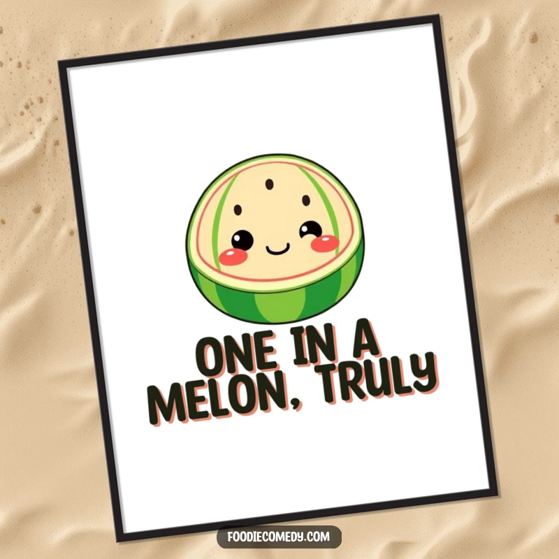 Funny Free Printable Wall Art of a whimsical watermelon slice with a face wiggling its seeds.