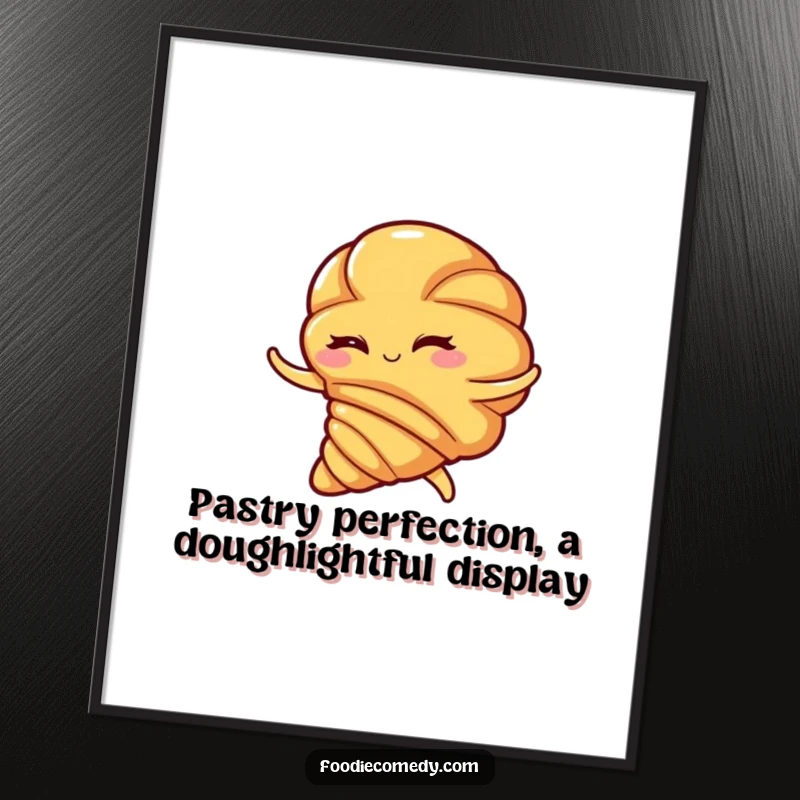 Funny free printable wall art: A winking croissant does a lively flamenco swirl, bringing vibrant energy to any room.