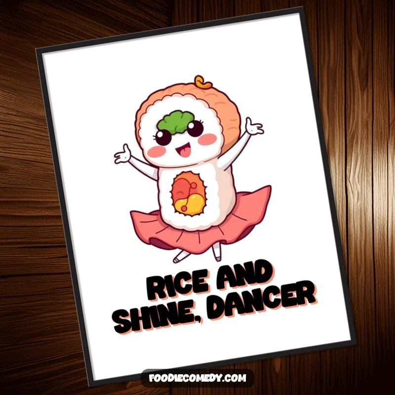 Funny Free Printable Wall Art: A sushi roll performing a vibrant flamenco dance, adding artistic energy and humor to the room.