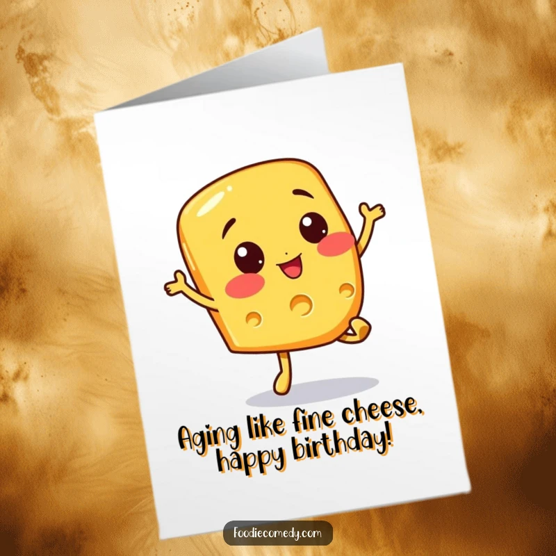 Funny Free Printable Birthday Card: Cheerful cheese doing a bouncy hop, spreading joy and birthday wishes.
