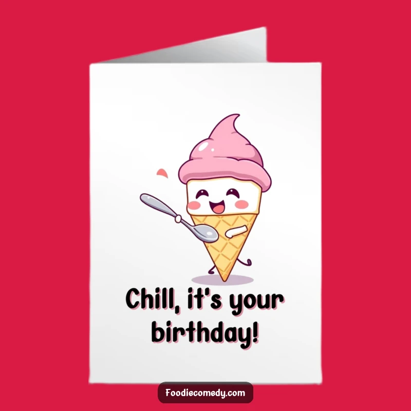 Free Printable Birthday Card: Giggling Ice Cream, Spoon Chase, Funny Sweet Treat Download