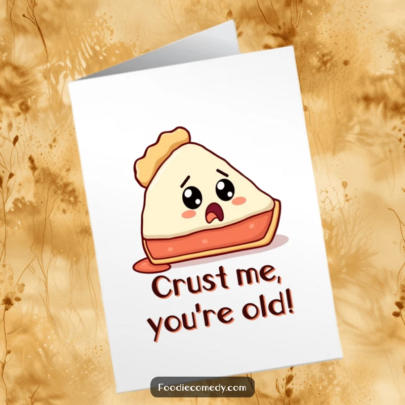 Funny Free Printable Birthday Card: A shocked pie slice missing its crust, looking bewildered, perfect for a laugh.