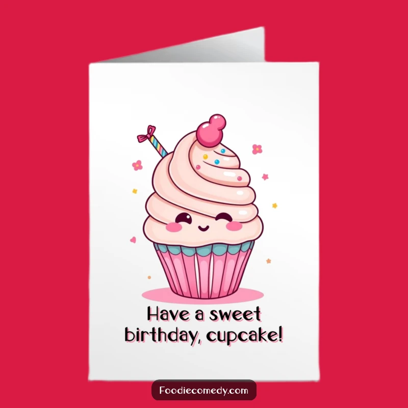Free Printable Birthday Card: Funny Kawaii Cupcake Party Favor - Downloadable Gift