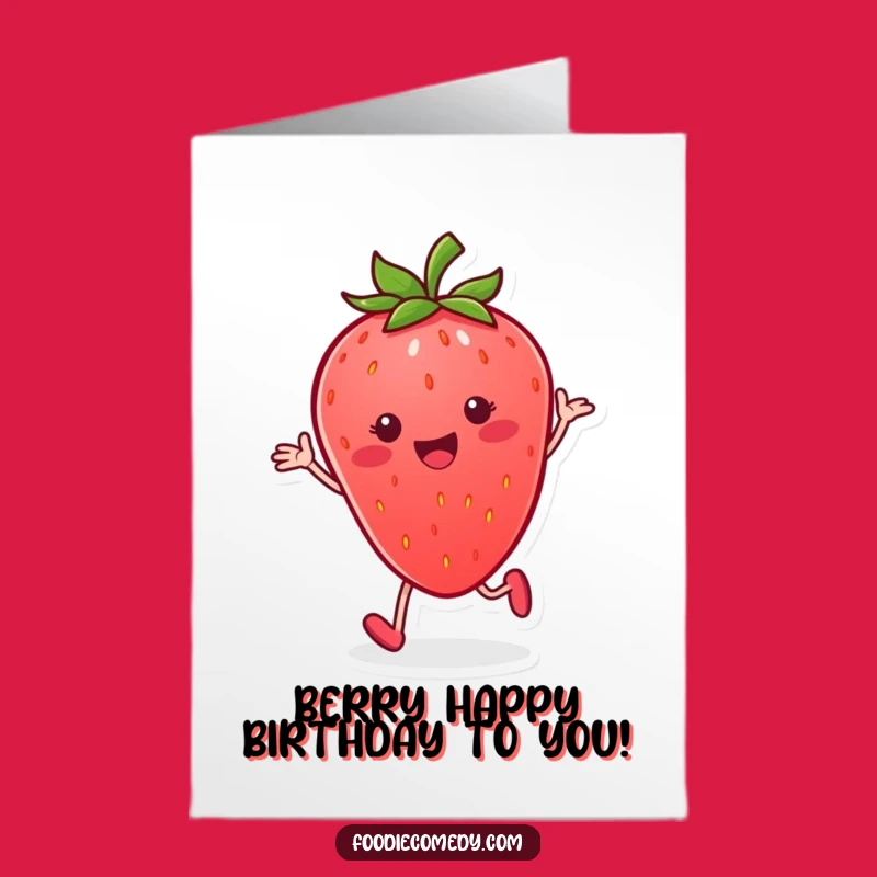 Free Printable Birthday Card: Strawberry Tap Dancing, Fun Downloadable Gift for Sweet Celebrations
