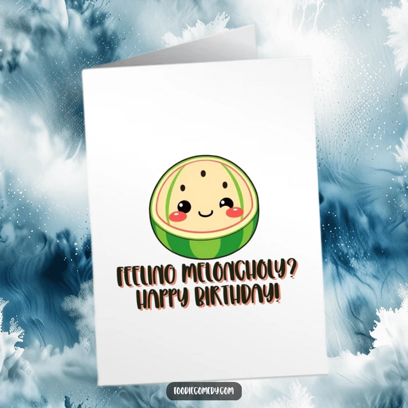 Funny Free Printable Birthday Card featuring a whimsical watermelon slice with a face wiggling its seeds.
