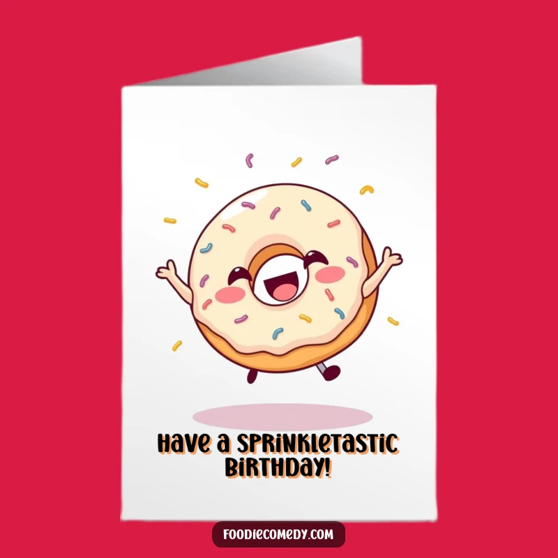 Free Printable Happy Donut Birthday Card: Joyful Sprinkles Leap, Downloadable Fun