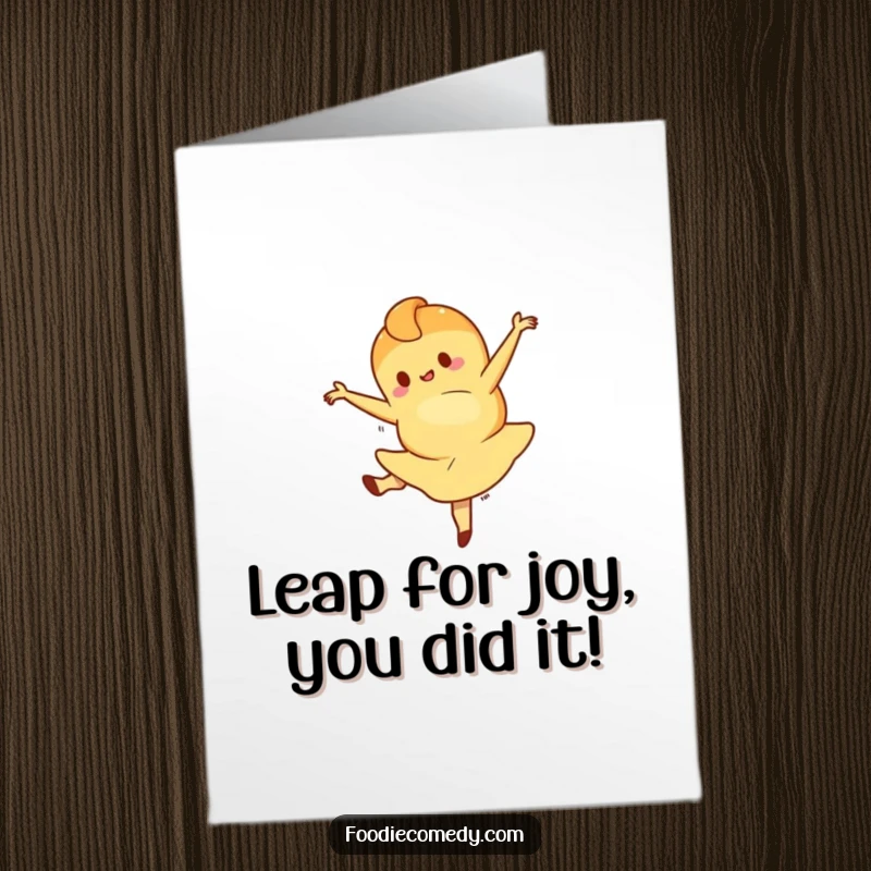 Funny Free Printable Congratulations Card: A croissant character executing a dramatic and graceful ballet leap.
