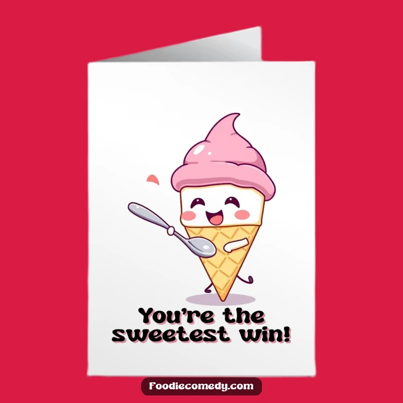 Free Printable Congrats Card: Giggling Ice Cream, Spoon Chase, Sweet Victory Downloadable