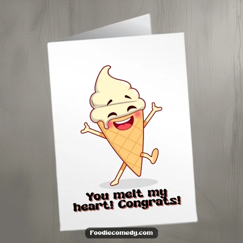 Funny Free Printable Congratulations Card: An ice cream cone breakdancing energetically, dripping melted joy and colorful sprinkles everywhere.