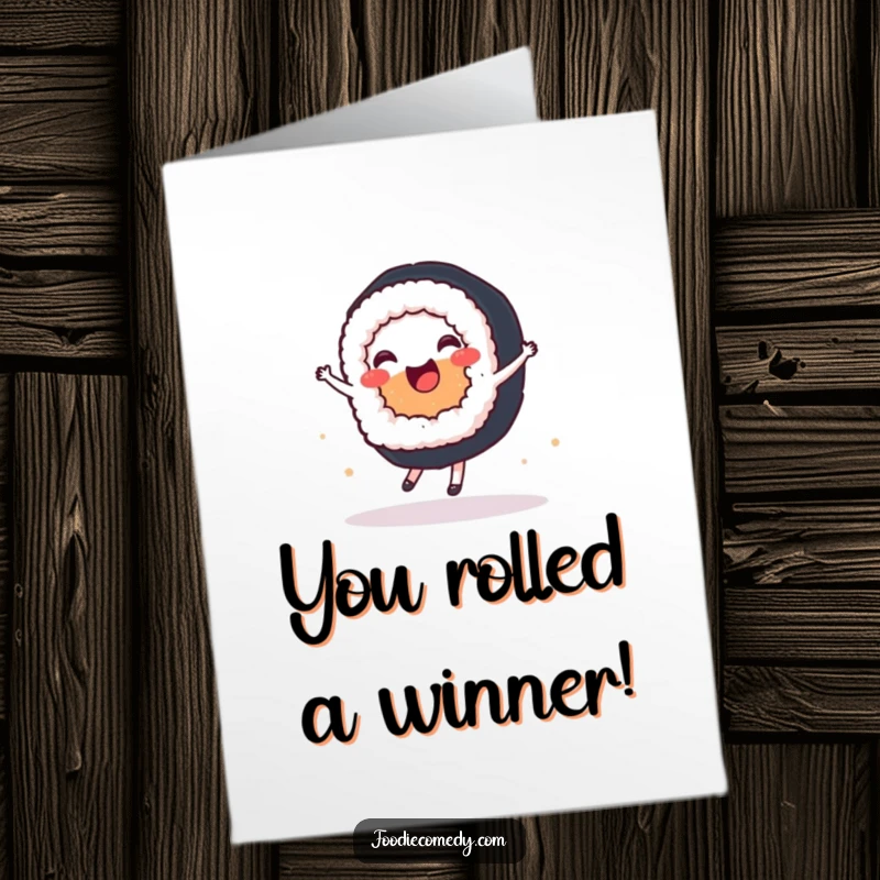 Funny Free Printable Congratulations Card: A joyful sushi roll executing a perfect ballet spin, celebrating your success with style.