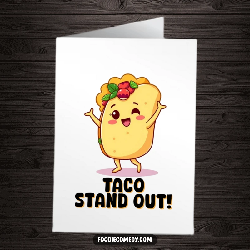 Funny Free Printable Congratulations Card: A jubilant taco in mid-salsa, celebrating your amazing accomplishment with festive flair.