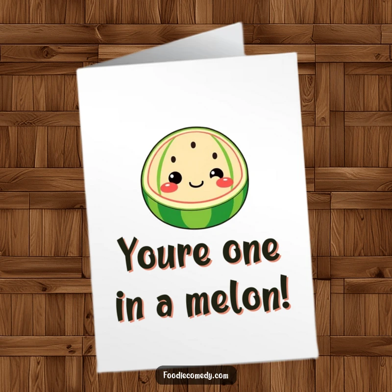 Funny Free Printable Congratulations Card of a watermelon slice with a face wiggling its seeds joyfully.