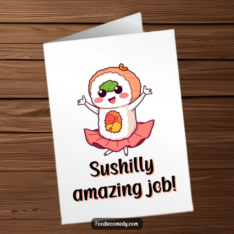 Funny Free Printable Congratulations Card: A happy sushi roll in a flamenco pose, celebrating your triumph with flair.