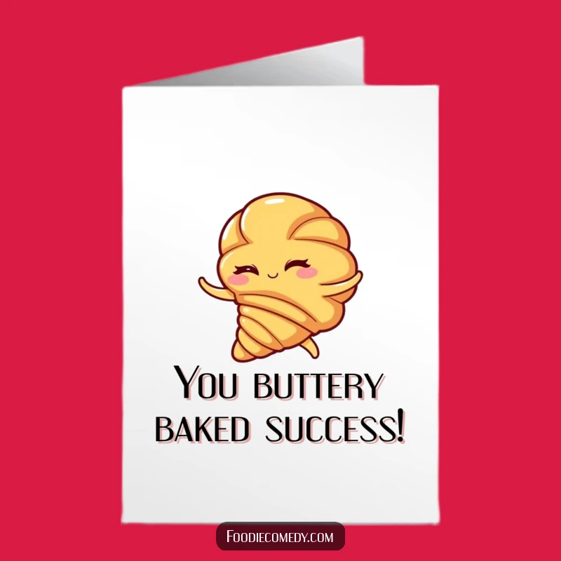 Free Printable Congrats Card: Winking Croissant Flamenco Swirl Celebration