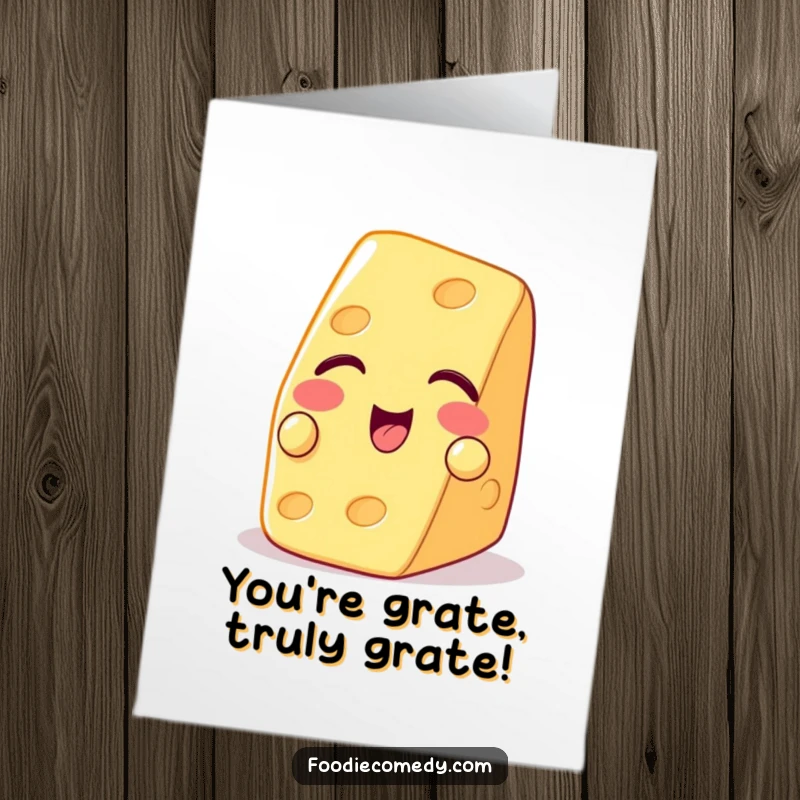 Funny Free Printable Congrats Card: A piece of cheese winking playfully beside a cracker, conveying smug congratulations humorously.