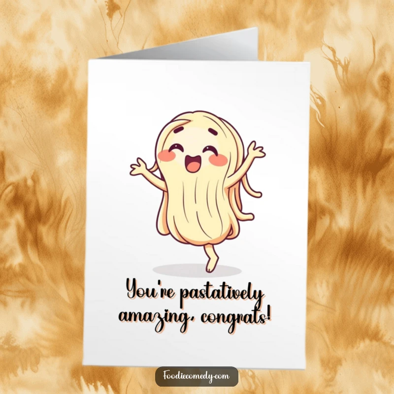 Funny free printable congratulations card: a wiggling noodle performing a silly, enthusiastic dance.