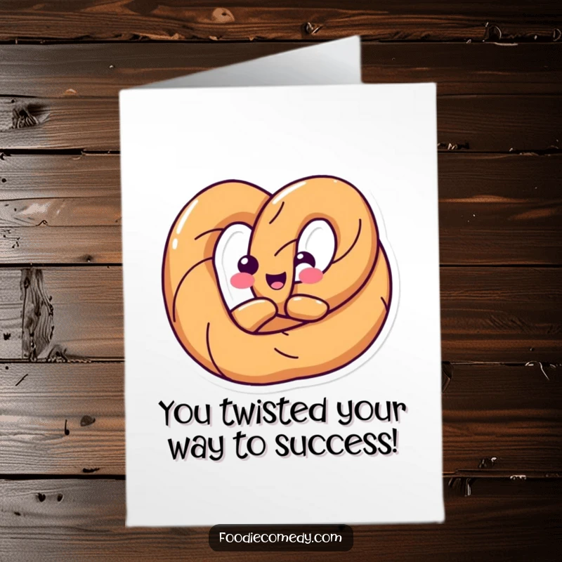Funny Free Printable Congratulations Card with a happy pretzel twisting its body in a fun shape, celebrating accomplishments with playful twists.