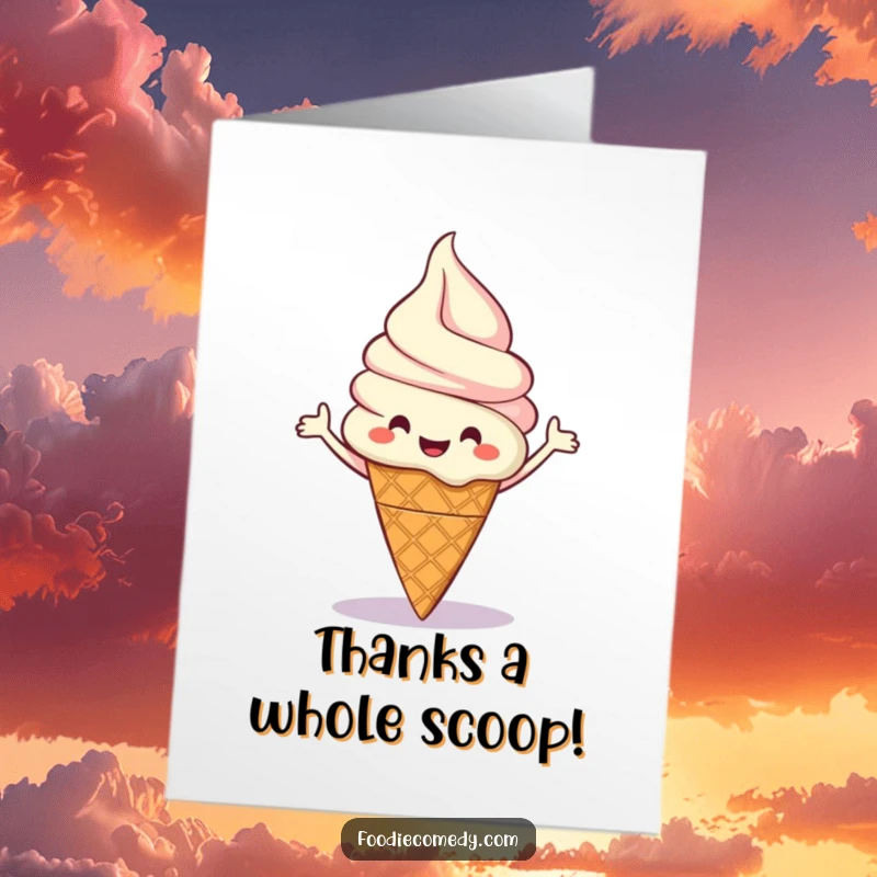 Funny Free Printable Thank You Card: A happy ice cream cone doing a cheerful boogie, spreading thanks with a smile.